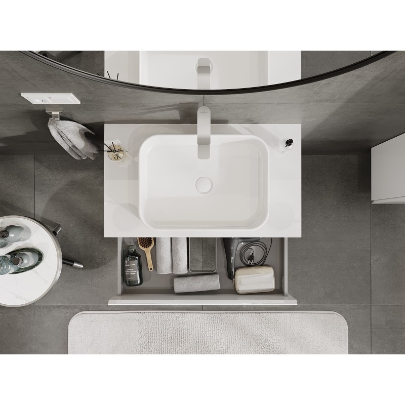 Mexen Orio meuble de salle de bains sous-lavabo 80 cm avec plateau, 2 tiroirs, blanc brillant - 91A10-08047-2-BFFC00