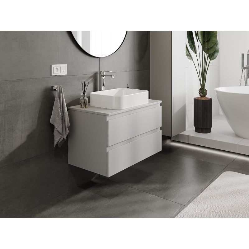 Mexen Orio meuble de salle de bain sous lavabo 80 cm avec plateau, 2 tiroirs, gris mat - 91A10-08047-2-BFFC62