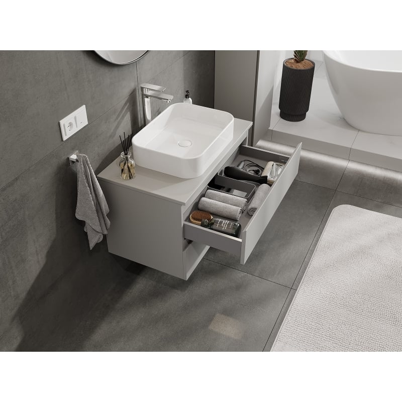 Mexen Orio meuble de salle de bain sous lavabo 80 cm avec plateau, 2 tiroirs, gris mat - 91A10-08047-2-BFFC62