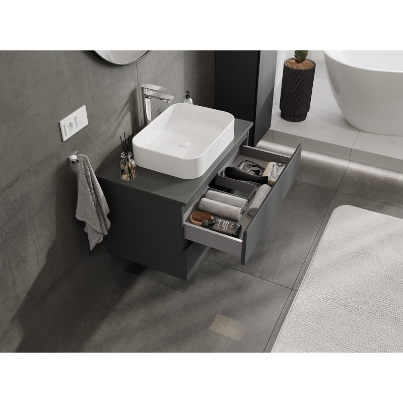 Mexen Orio meuble de salle de bains sous-lavabo 80 cm avec plateau, 2 tiroirs, graphite mat - 91A10-08047-2-BFFC66