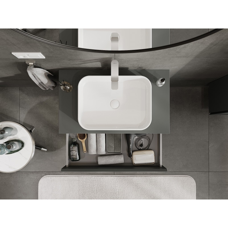 Mexen Orio meuble de salle de bains sous-lavabo 80 cm avec plateau, 2 tiroirs, graphite mat - 91A10-08047-2-BFFC66