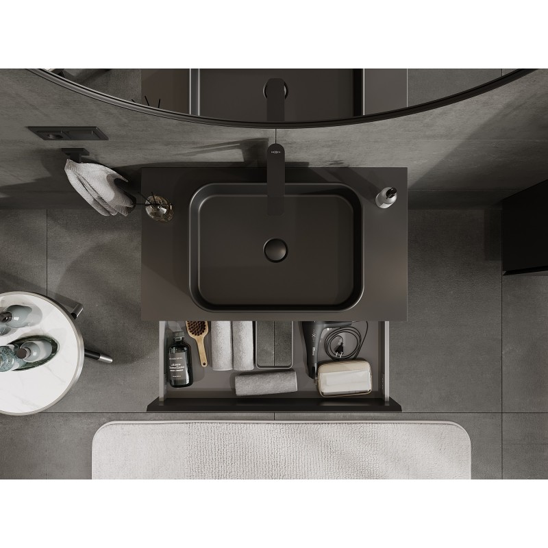 Mexen Orio armoire de salle de bains sous-lavabo 80 cm avec plateau, 2 tiroirs, noir mat - 91A10-08047-2-BFFC71