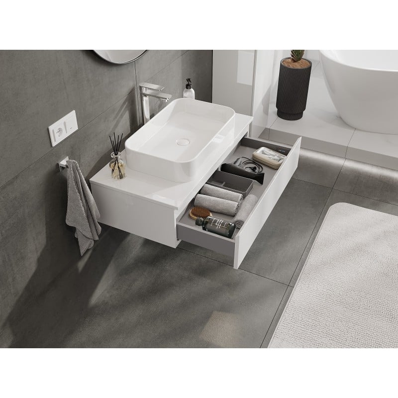 Mexen Orio meuble de salle de bain sous lavabo 90 cm avec plateau, 1 tiroir, blanc brillant - 91A10-09023-1-BFC00
