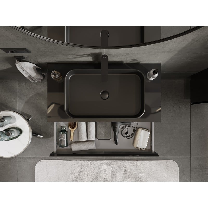 Mexen Orio armoire de salle de bain sous-lavabo 90 cm avec plateau, 1 tiroir, noir brillant - 91A10-09023-1-BFC70