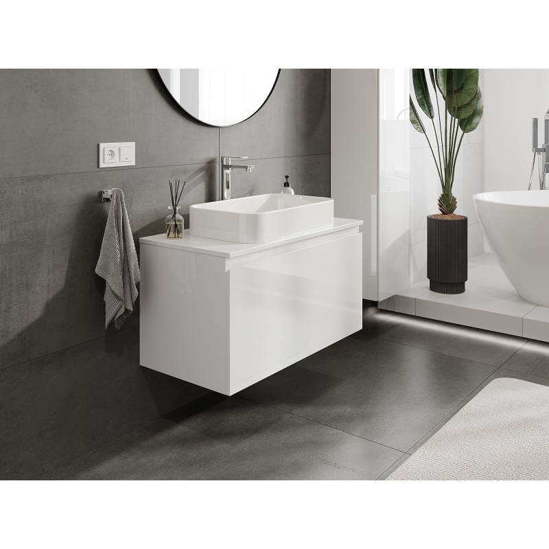Mexen Orio meuble de salle de bain sous-lavabo 90 cm avec plateau, 1 tiroir, blanc brillant - 91A10-09047-1-BFC00