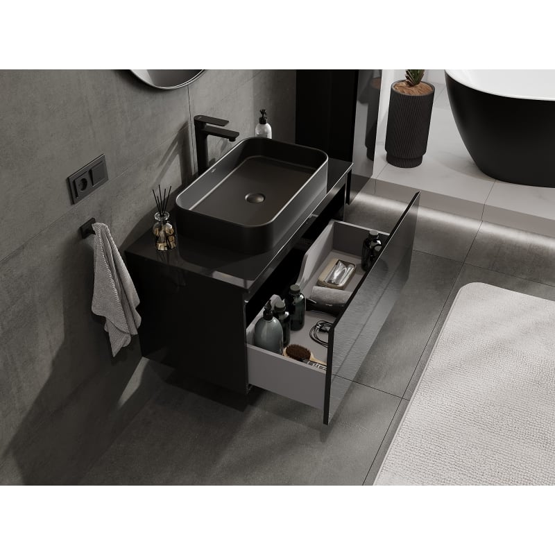 Mexen Orio meuble de salle de bain sous-lavabo 90 cm avec plateau, 1 tiroir, noir brillant - 91A10-09047-1-BFC70
