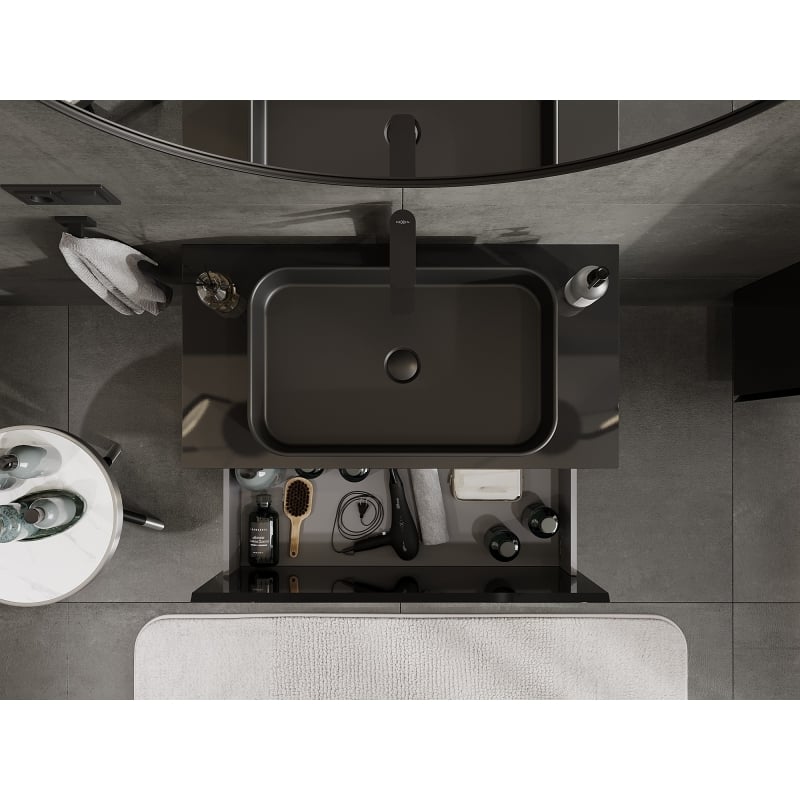 Mexen Orio meuble de salle de bain sous-lavabo 90 cm avec plateau, 1 tiroir, noir brillant - 91A10-09047-1-BFC70