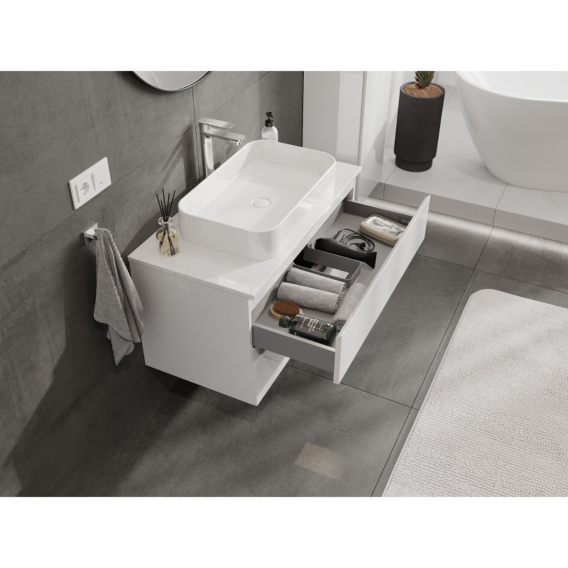 Mexen Orio meuble de salle de bain sous-lavabo 90 cm avec plateau, 2 tiroirs, blanc brillant - 91A10-09047-2-BFFC00