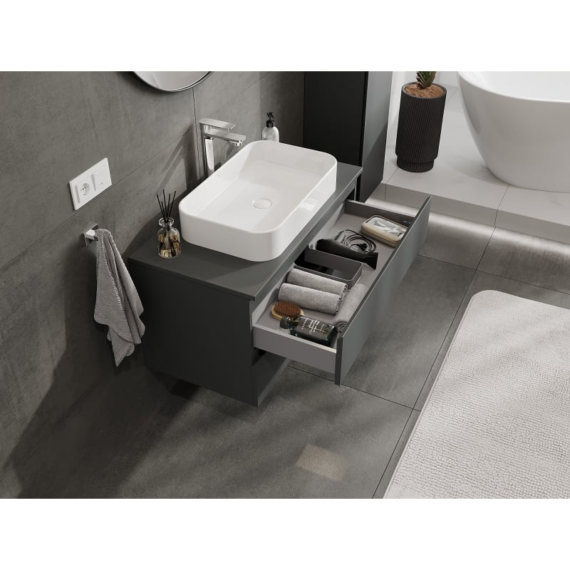 Mexen Orio meuble de salle de bains sous-lavabo 90 cm avec plateau, 2 tiroirs, graphite mat - 91A10-09047-2-BFFC66