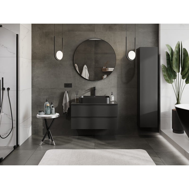 Mexen Orio armoire de salle de bain sous-lavabo 90 cm avec plateau, 2 tiroirs, noir mat - 91A10-09047-2-BFFC71