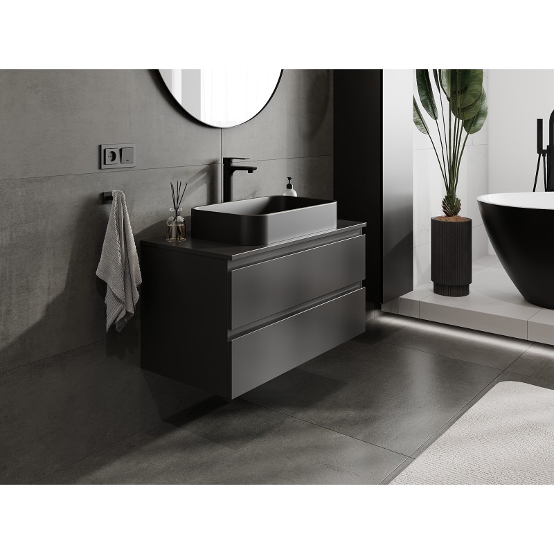 Mexen Orio armoire de salle de bain sous-lavabo 90 cm avec plateau, 2 tiroirs, noir mat - 91A10-09047-2-BFFC71