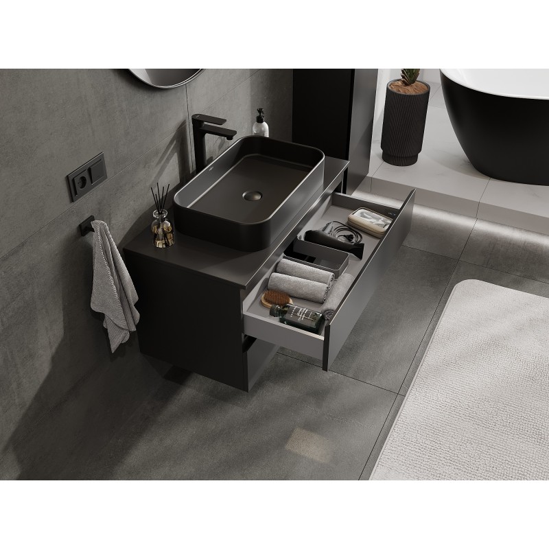 Mexen Orio armoire de salle de bain sous-lavabo 90 cm avec plateau, 2 tiroirs, noir mat - 91A10-09047-2-BFFC71