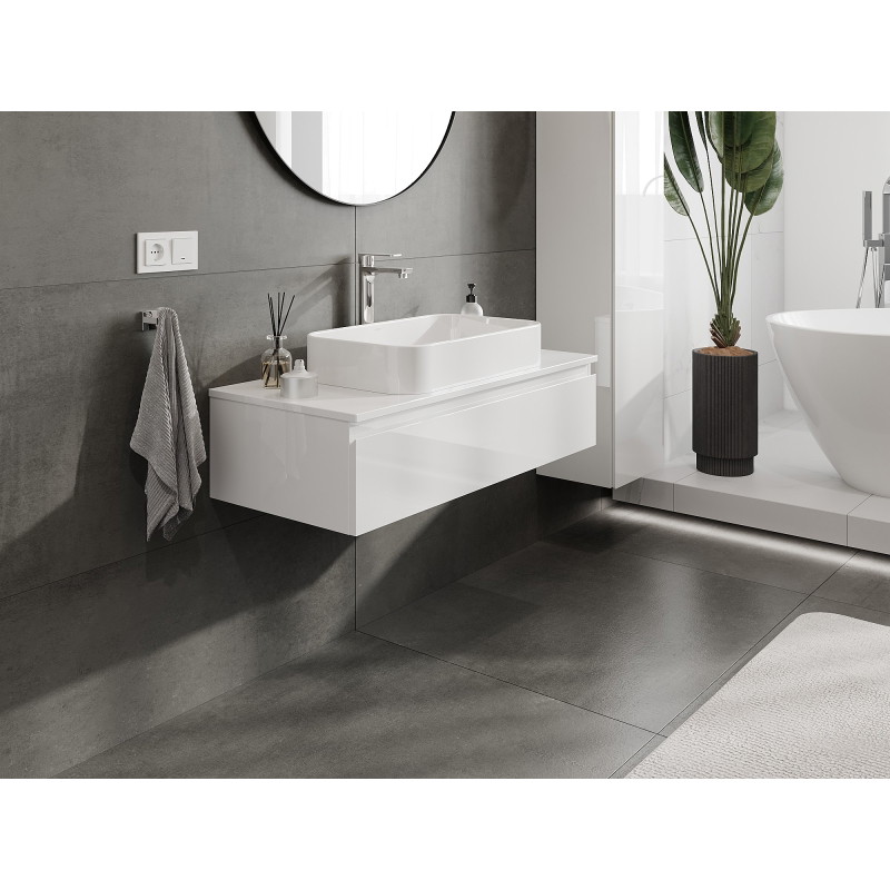 Mexen Orio armoire de salle de bain sous lavabo 100 cm avec plan de travail, 1 tiroir, blanc brillant - 91A10-10023-1-BFC00