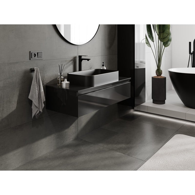 Mexen Orio armoire de salle de bain sous lavabo 100 cm avec plateau, 1 tiroir, noir brillant - 91A10-10023-1-BFC70