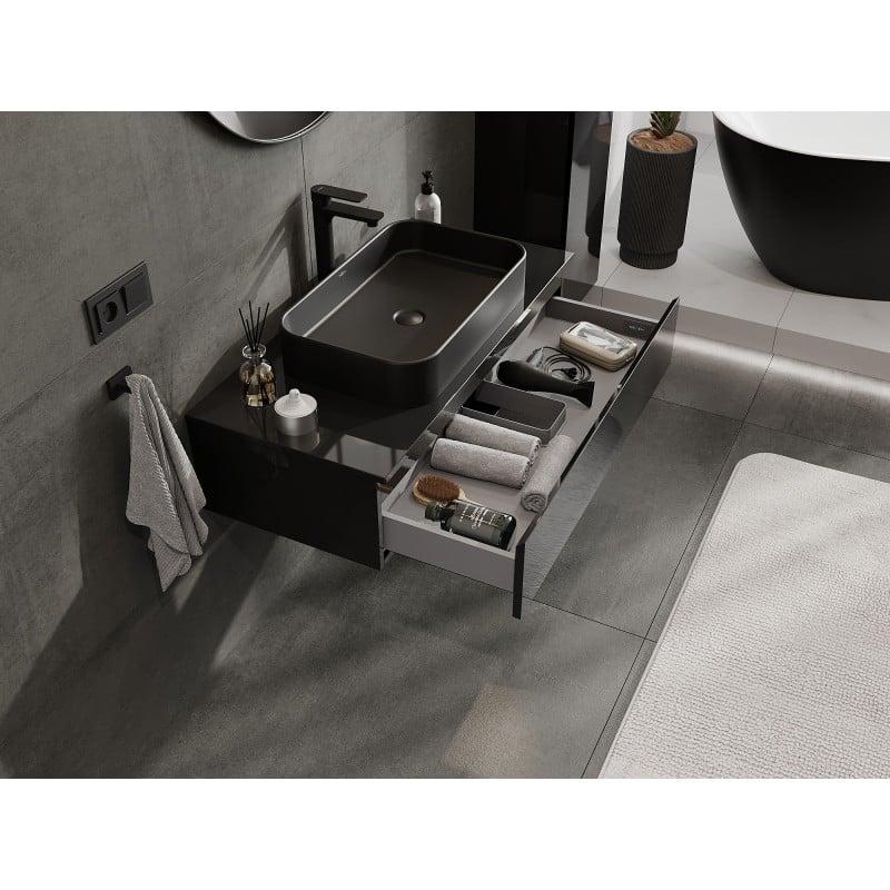 Mexen Orio armoire de salle de bain sous lavabo 100 cm avec plateau, 1 tiroir, noir brillant - 91A10-10023-1-BFC70