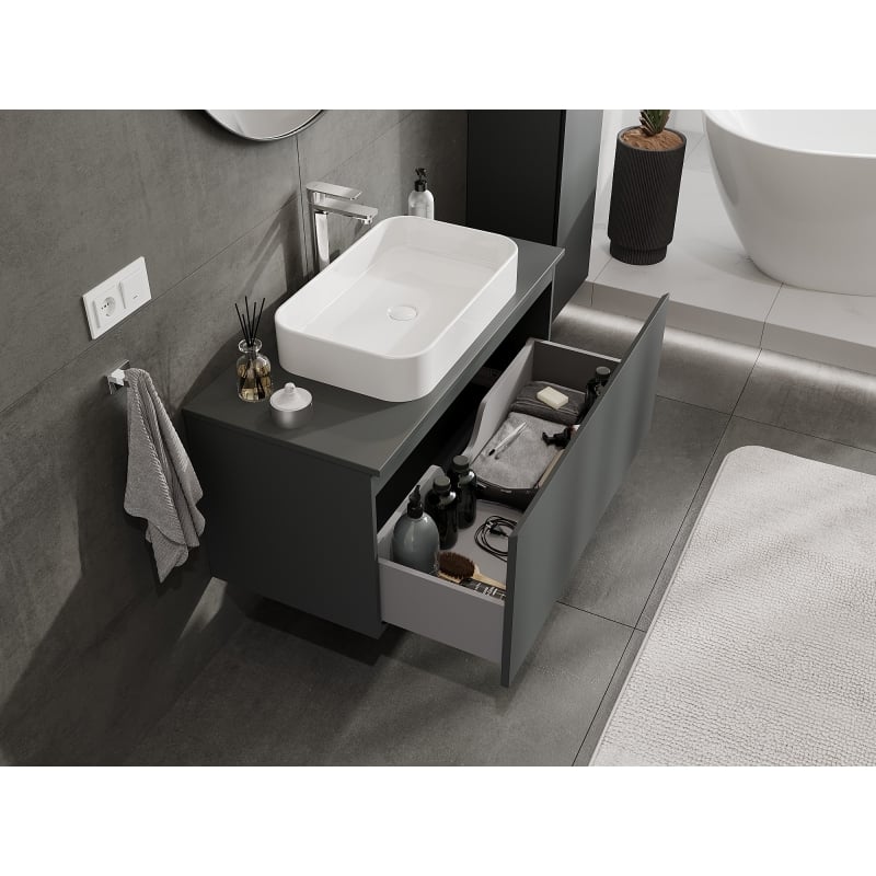 Mexen Orio meuble de salle de bain sous-lavabo 100 cm avec plateau, 1 tiroir, graphite mat - 91A10-10047-1-BFC66