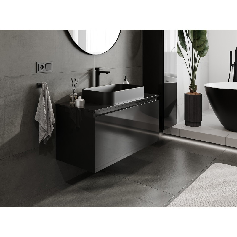 Mexen Orio meuble de salle de bain sous lavabo 100 cm avec plateau, 1 tiroir, noir brillant - 91A10-10047-1-BFC70