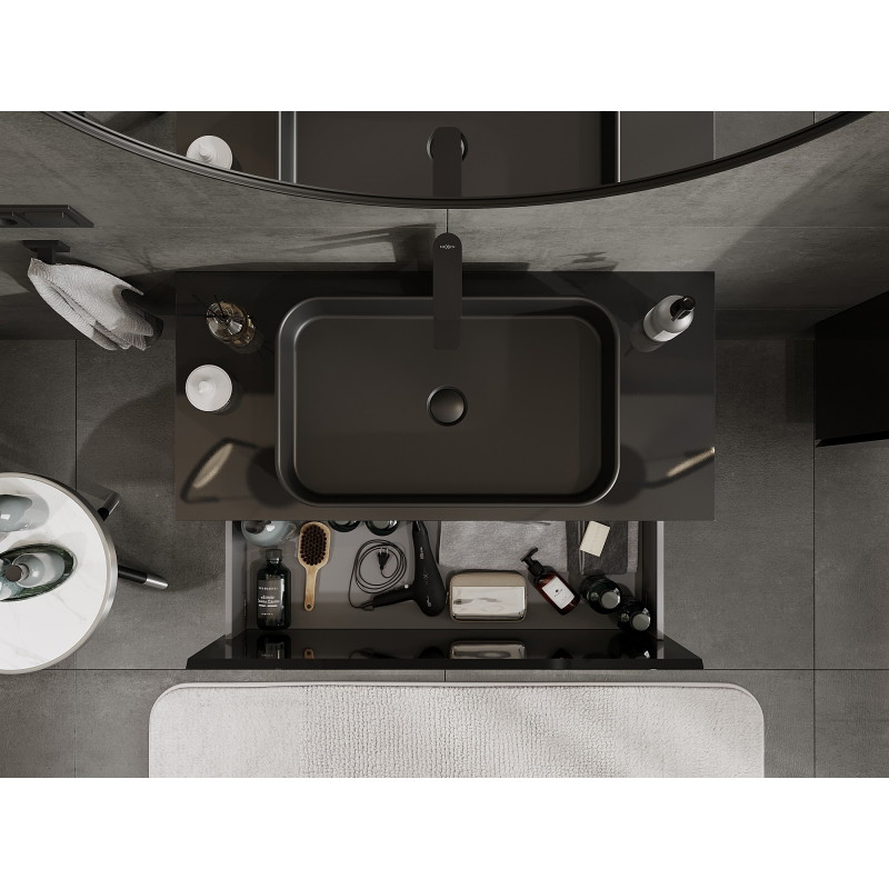 Mexen Orio meuble de salle de bain sous lavabo 100 cm avec plateau, 1 tiroir, noir brillant - 91A10-10047-1-BFC70