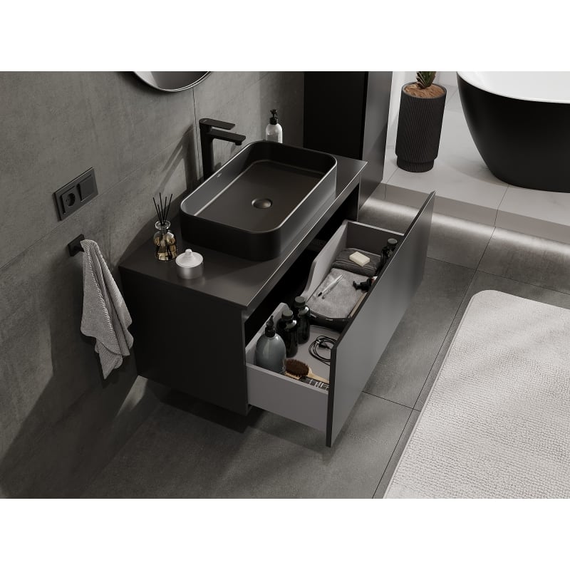 Mexen Orio meuble de salle de bain sous lavabo 100 cm avec plan, 1 tiroir, noir mat - 91A10-10047-1-BFC71