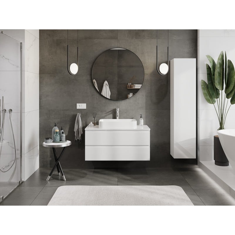 Mexen Orio meuble de salle de bain sous-lavabo 100 cm avec plateau, 2 tiroirs, blanc brillant - 91A10-10047-2-BFFC00