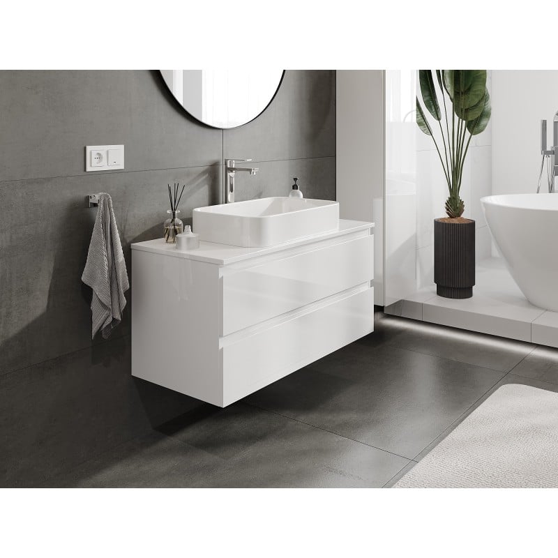 Mexen Orio meuble de salle de bain sous-lavabo 100 cm avec plateau, 2 tiroirs, blanc brillant - 91A10-10047-2-BFFC00