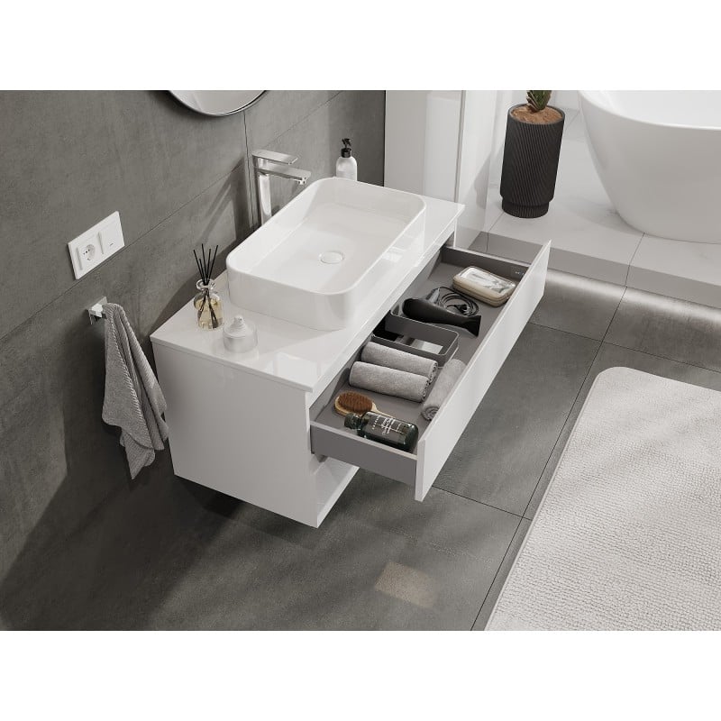 Mexen Orio meuble de salle de bain sous-lavabo 100 cm avec plateau, 2 tiroirs, blanc brillant - 91A10-10047-2-BFFC00