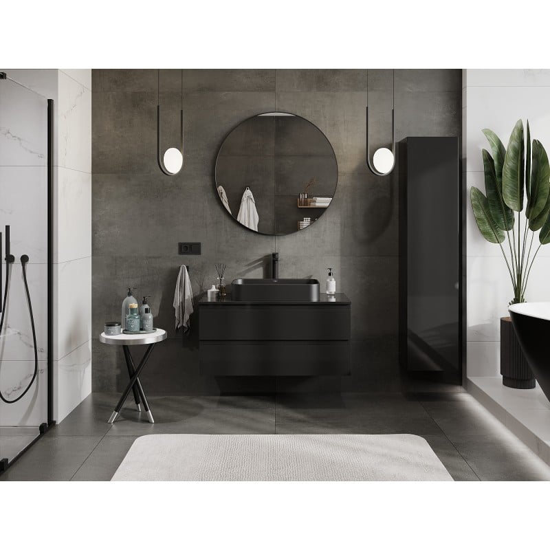 Mexen Orio meuble de salle de bain sous vasque 100 cm avec plateau, 2 tiroirs, noir brillant - 91A10-10047-2-BFFC70