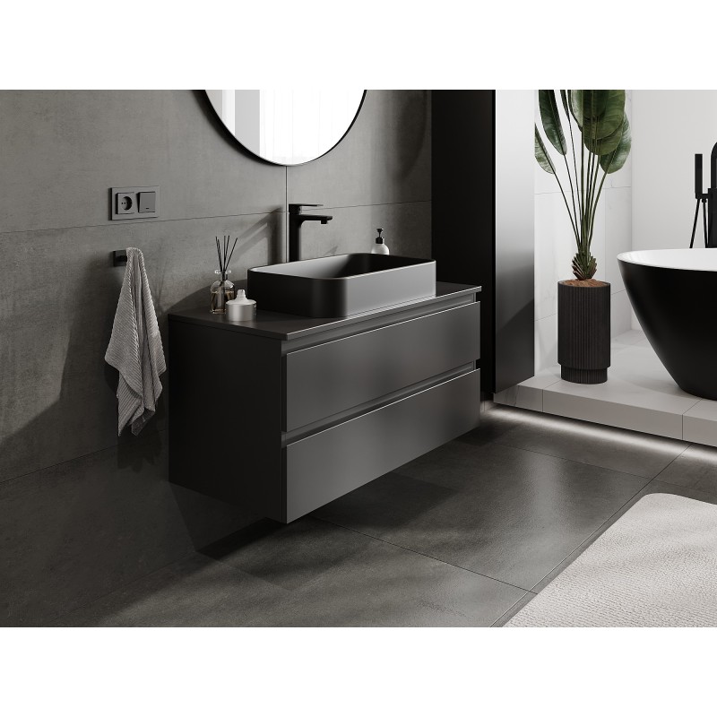 Mexen Orio armoire de salle de bain sous lavabo 100 cm avec plateau, 2 tiroirs, noir mat - 91A10-10047-2-BFFC71