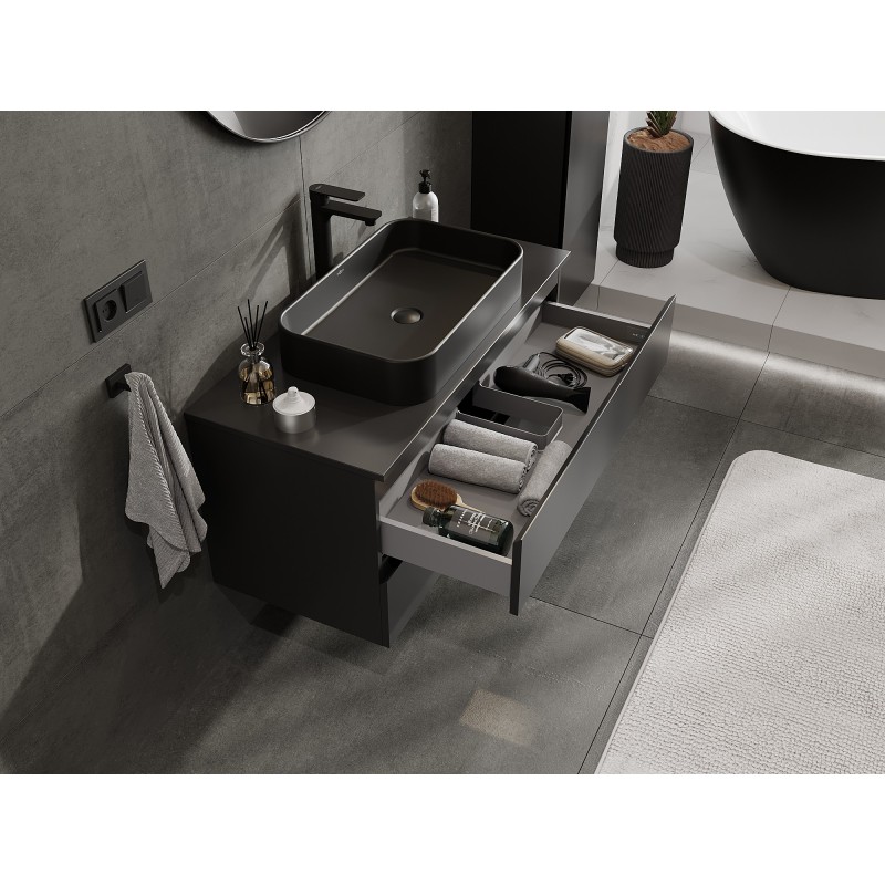 Mexen Orio armoire de salle de bain sous lavabo 100 cm avec plateau, 2 tiroirs, noir mat - 91A10-10047-2-BFFC71