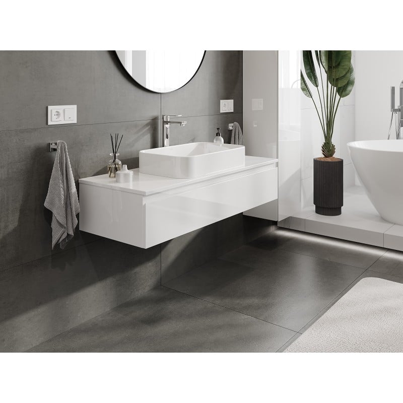 Mexen Orio meuble de salle de bain sous lavabo 120 cm avec plateau, 1 tiroir, blanc brillant - 91A10-12023-1-BFC00