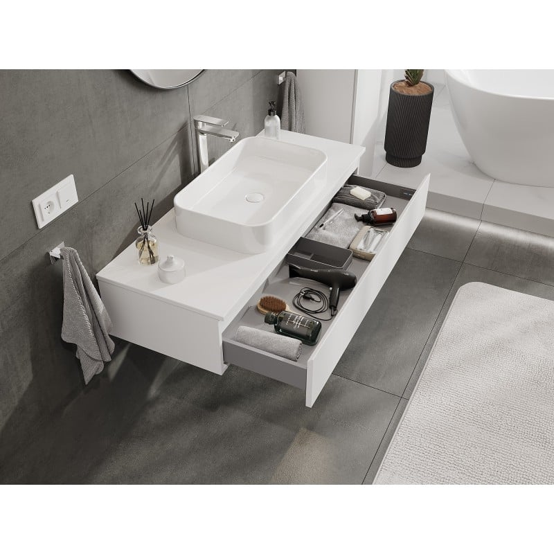 Mexen Orio armoire de salle de bains sous-évier 120 cm avec plateau, 1 tiroir, blanc mat - 91A10-12023-1-BFC01