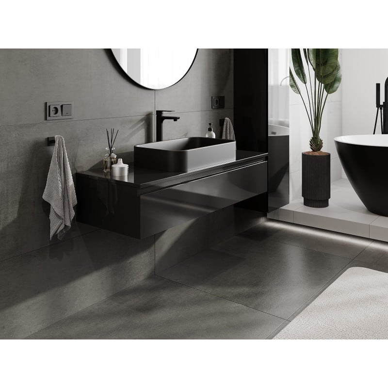 Mexen Orio meuble de salle de bain sous-vasque 120 cm avec plateau, 1 tiroir, noir brillant - 91A10-12023-1-BFC70