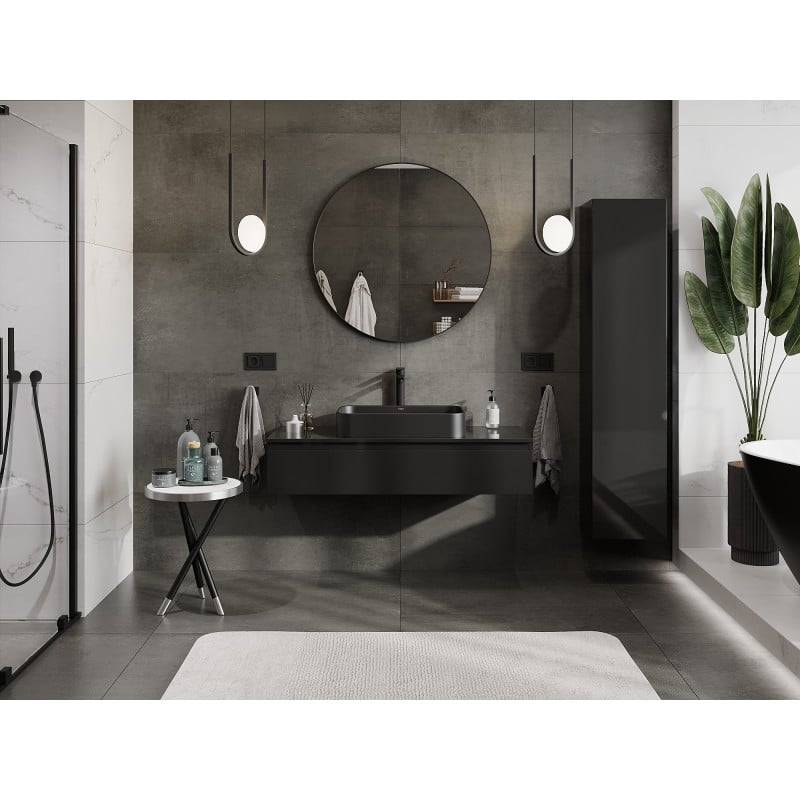 Mexen Orio meuble de salle de bain sous-vasque 120 cm avec plateau, 1 tiroir, noir brillant - 91A10-12023-1-BFC70