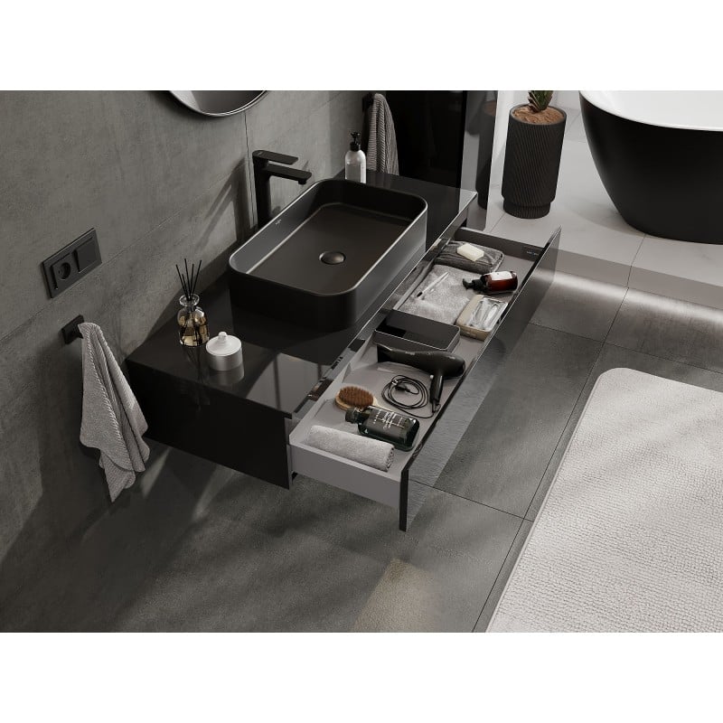 Mexen Orio meuble de salle de bain sous-vasque 120 cm avec plateau, 1 tiroir, noir brillant - 91A10-12023-1-BFC70