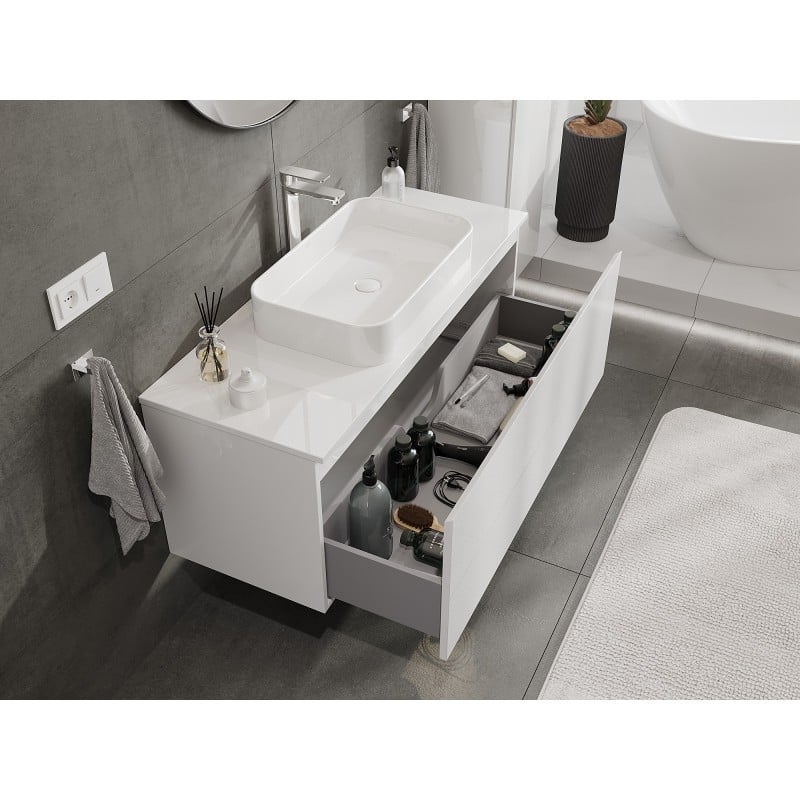 Mexen Orio meuble de salle de bain sous lavabo 120 cm avec plateau, 1 tiroir, blanc brillant - 91A10-12047-1-BFC00