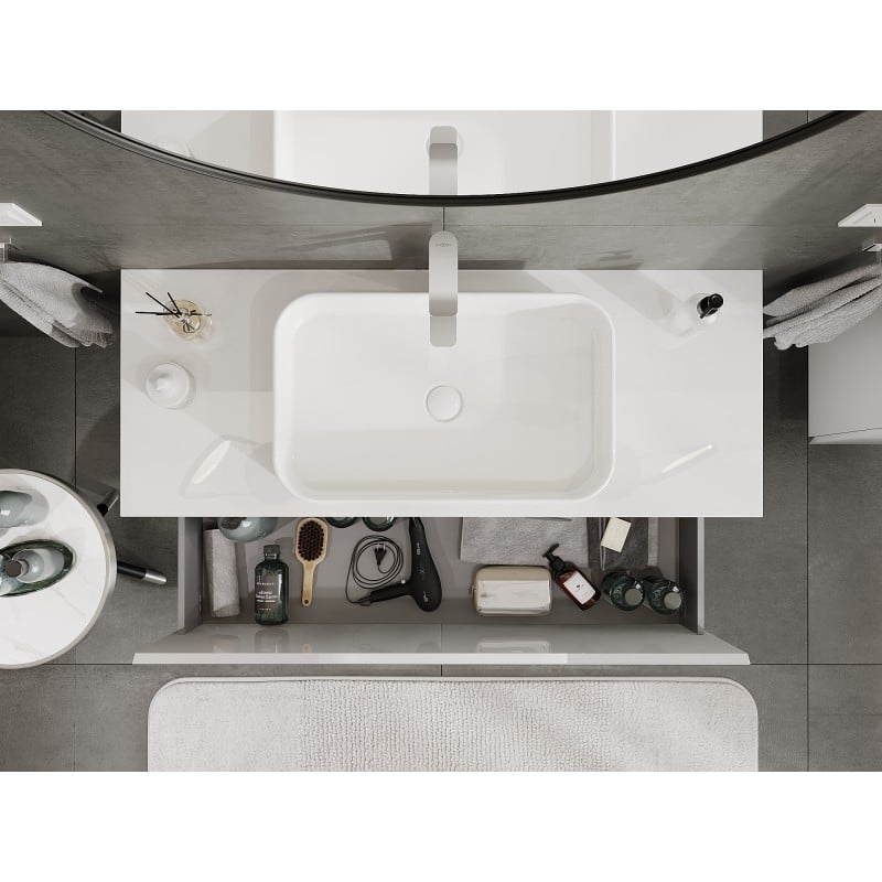 Mexen Orio meuble de salle de bain sous lavabo 120 cm avec plateau, 1 tiroir, blanc brillant - 91A10-12047-1-BFC00
