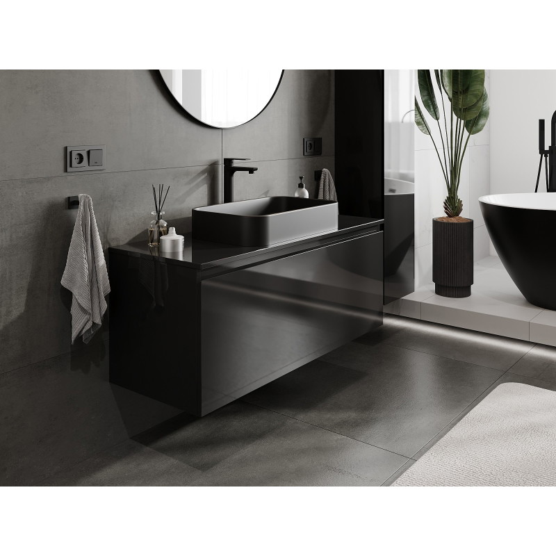 Mexen Orio meuble de salle de bain sous-lavabo 120 cm avec plateau, 1 tiroir, noir brillant - 91A10-12047-1-BFC70