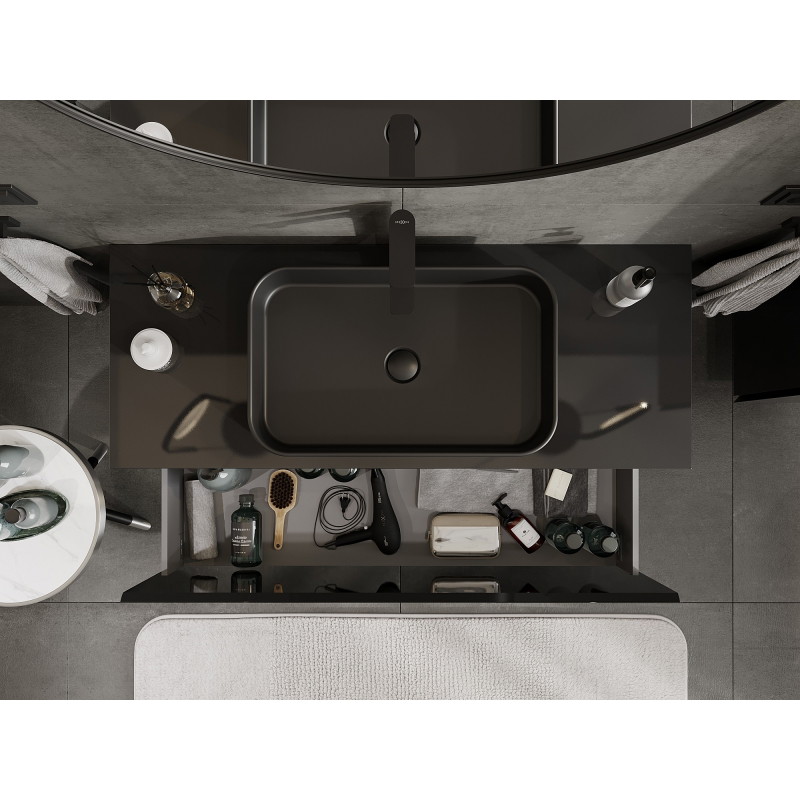 Mexen Orio meuble de salle de bain sous-lavabo 120 cm avec plateau, 1 tiroir, noir brillant - 91A10-12047-1-BFC70