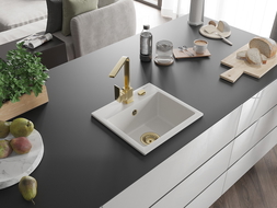 Mexen Milo évier de cuisine en granit 1 bac avec robinet de cuisine Rita, blanc - 6505-20-670300-50