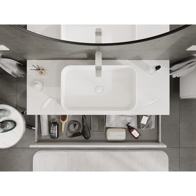Mexen Orio meuble de salle de bain 120 cm avec plateau, 2 tiroirs, blanc brillant - 91A10-12047-2-BFFC00