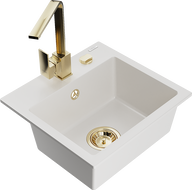 Mexen Milo évier de cuisine en granit 1 bac avec robinet de cuisine Rita, blanc - 6505-20-670300-50