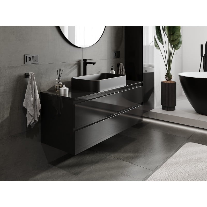 Mexen Orio meuble de salle de bain sous lavabo 120 cm avec plateau, 2 tiroirs, noir brillant - 91A10-12047-2-BFFC70