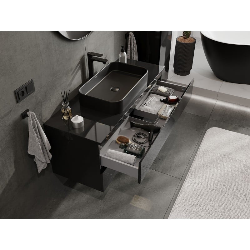 Mexen Orio meuble de salle de bain sous lavabo 120 cm avec plateau, 2 tiroirs, noir brillant - 91A10-12047-2-BFFC70