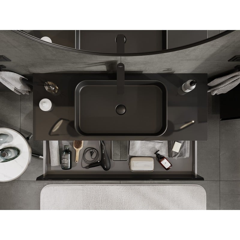 Mexen Orio meuble de salle de bain sous lavabo 120 cm avec plateau, 2 tiroirs, noir brillant - 91A10-12047-2-BFFC70