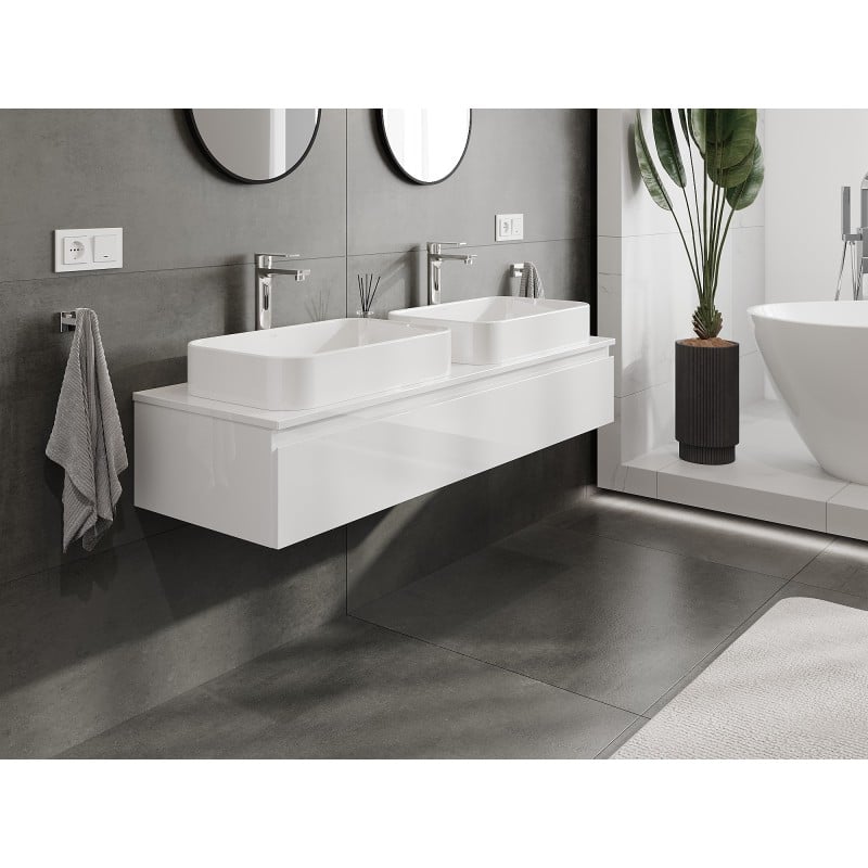 Mexen Orio meuble de salle de bains sous-lavabo 140 cm avec plateau, 1 tiroir, blanc brillant - 91A10-14023-1-BFC00