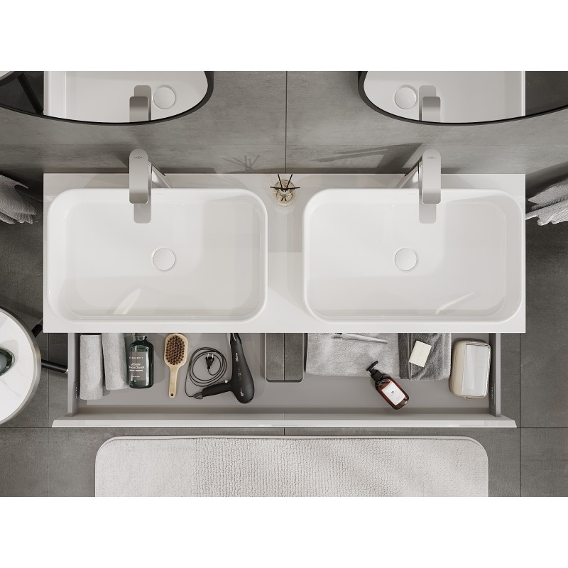 Mexen Orio meuble de salle de bains sous-lavabo 140 cm avec plateau, 1 tiroir, blanc brillant - 91A10-14023-1-BFC00