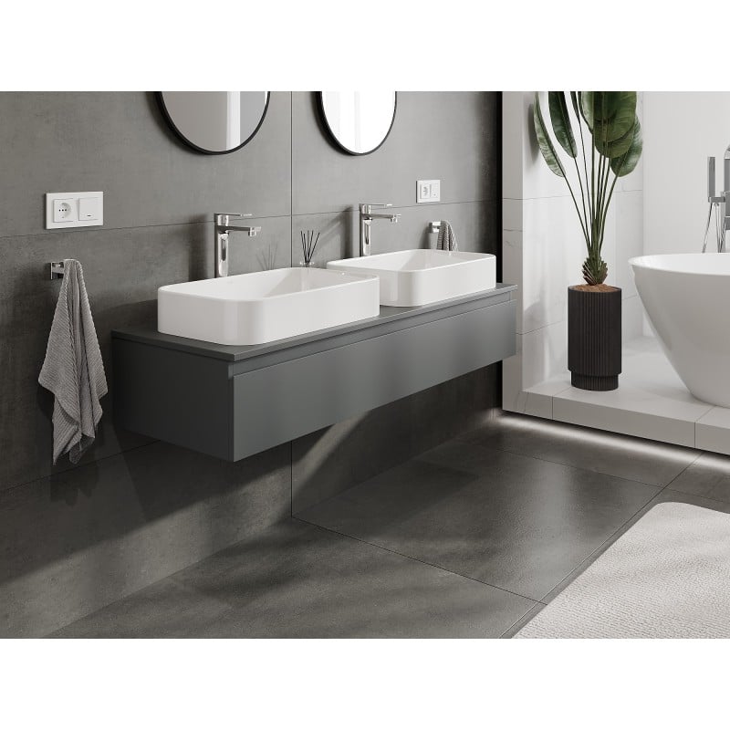 Mexen Orio armoire de salle de bain sous lavabo 140 cm avec plateau, 1 tiroir, graphite mat - 91A10-14023-1-BFC66
