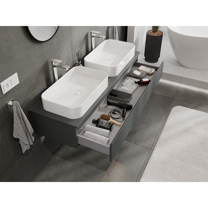 Mexen Orio armoire de salle de bain sous lavabo 140 cm avec plateau, 1 tiroir, graphite mat - 91A10-14023-1-BFC66