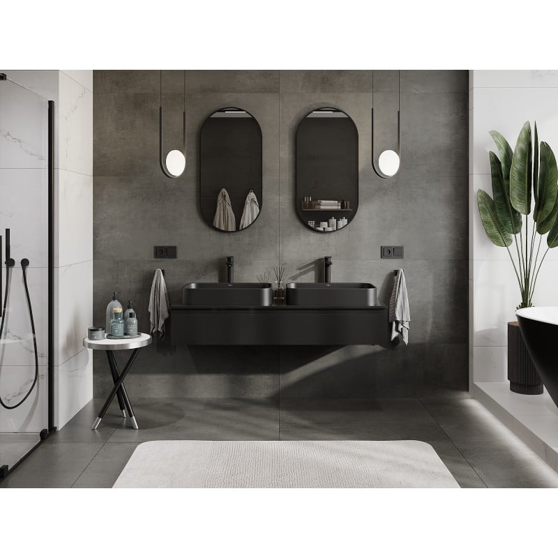 Mexen Orio meuble de salle de bains sous lavabo 140 cm avec plateau, 1 tiroir, noir brillant - 91A10-14023-1-BFC70