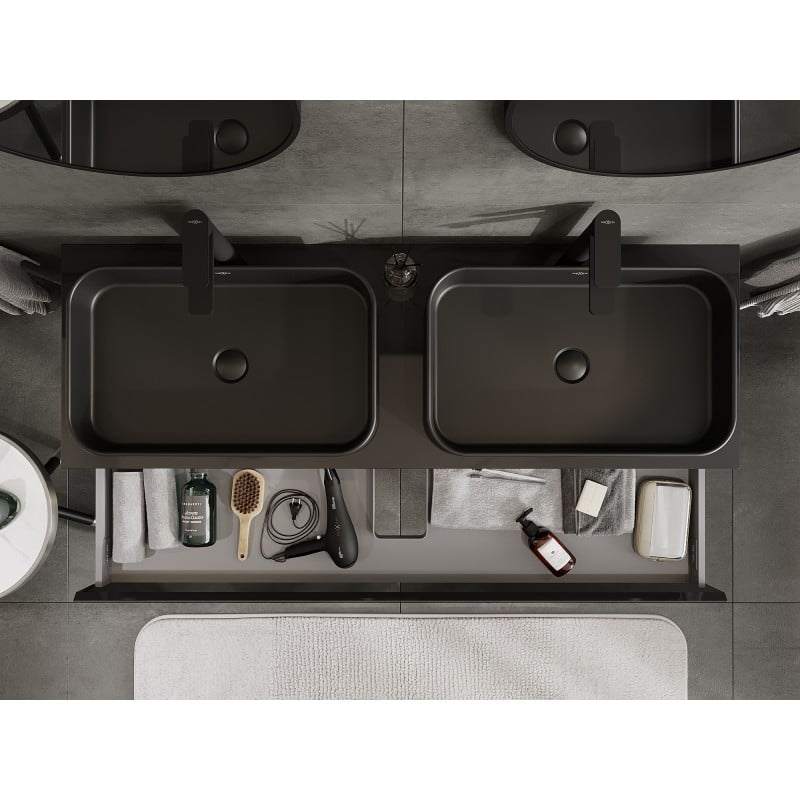 Mexen Orio meuble de salle de bains sous lavabo 140 cm avec plateau, 1 tiroir, noir brillant - 91A10-14023-1-BFC70